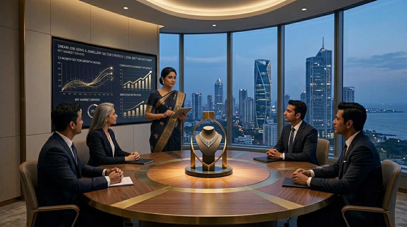 Jewellery product development team reviewing CAD design and gemstones