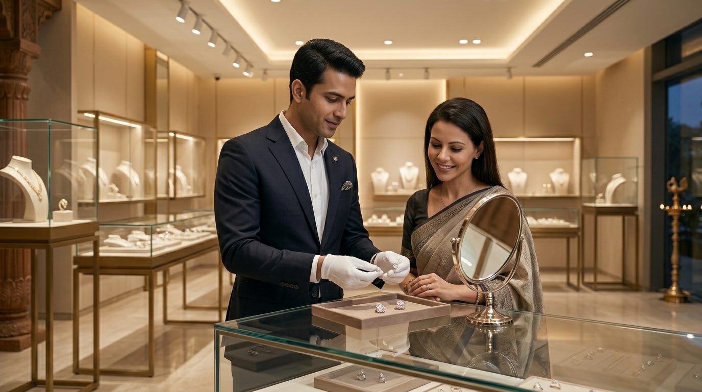 Diamond setter and jewellery craftsman working with precision tools